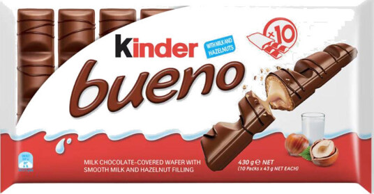 10 stk 2 Pack Kinder Bueno Sjokolade STORPAKNING 430g 10 stk 2 Pack Kinder Bueno Sjokolade STORPAKNING 430g
