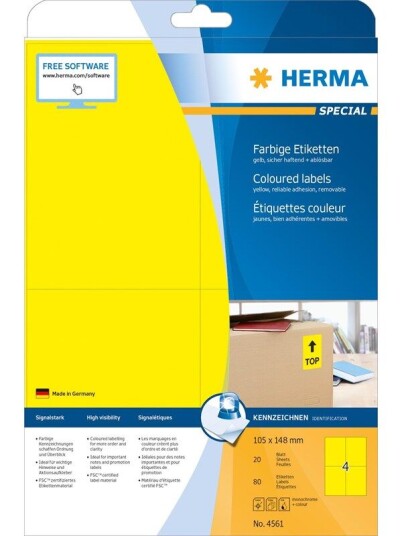 HERMA Coloured labels A4 105 x 148 mm yellow removable