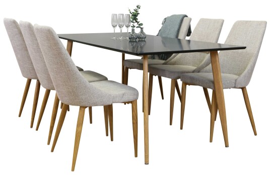 Venture Design Polar & Leone spisegruppe Svart/grå 6 st stoler & bord 180 x 90 cm
