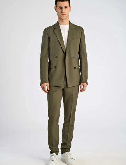Lindbergh Plain Db Mens Suit Normal Length Khaki green 58
