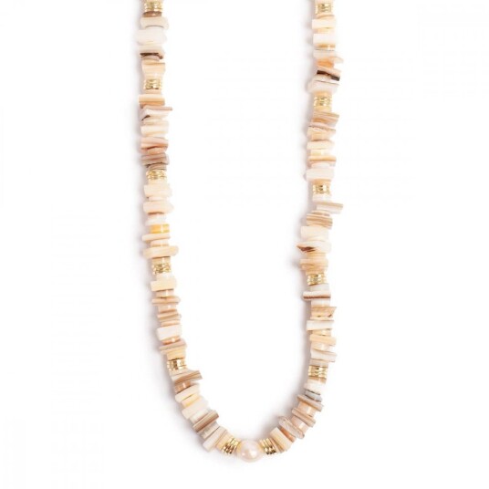 A&C Oslo Kort kjede nature beads beige