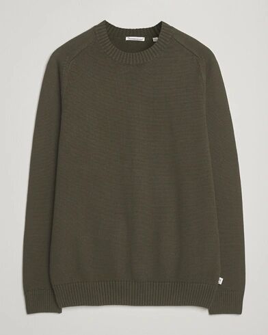 Knowledgecotton Apparel  Plain Knitted Cotton Crewneck Forest Night