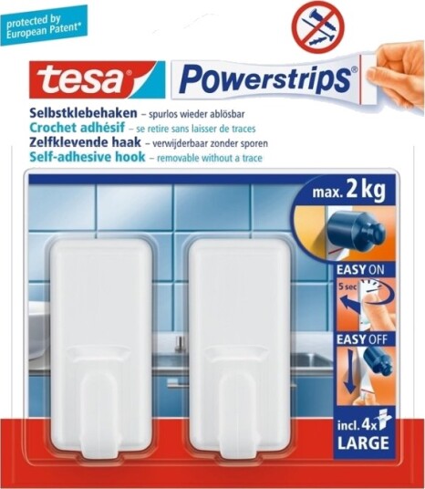 Tesa Powerstrips Selvklebende Remser 2 Stk Rektangulær Hvit 59701 00000 00