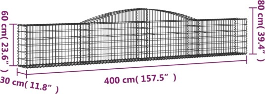 vidaXL Gabionkurv buet 400x30x60/80 cm galvanisert jern