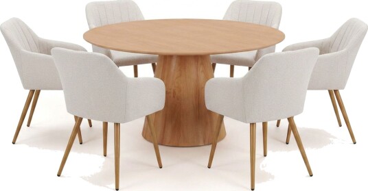 Siena spisegruppe rund 150 cm eik med 6 Filippa spisestoler - Eik