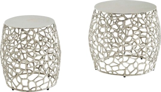 Sofabord Wohnling Sett med 2 støpt aluminium, rund, håndlaget, moderne loftstil Sølv - Sølv