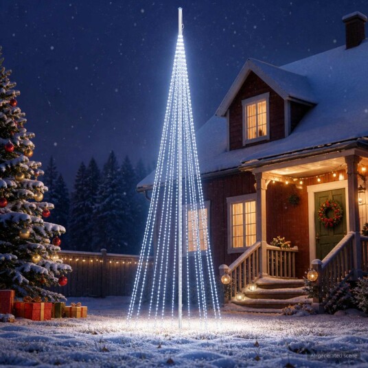 vidaXL Juletrebelysning med spyd og flaggstang 500 cm 732 LED-lys