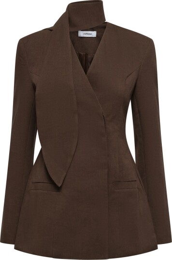 Topshop Tsasli Scarf Detail Blazer   Brown   38