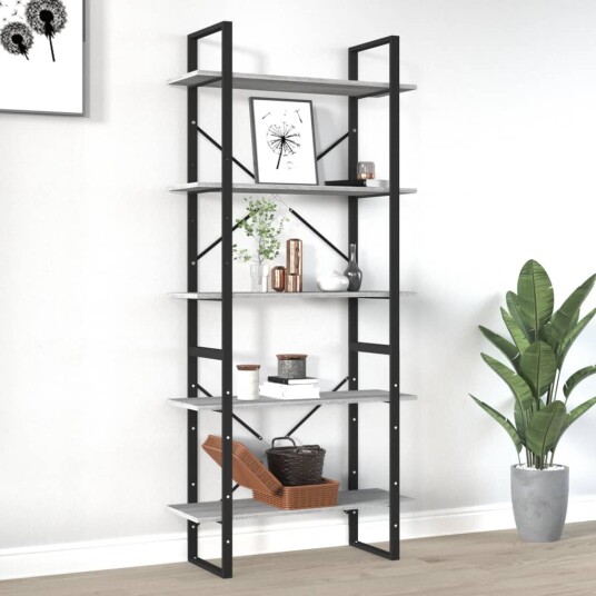 vidaXL Bokhylle 5 etasjer gr? sonoma 80x30x175 cm konstruert tre