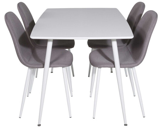 Venture Design Polar & Polar spisegruppe Hvit/grå 4 st stoler & bord 120 x 80 cm