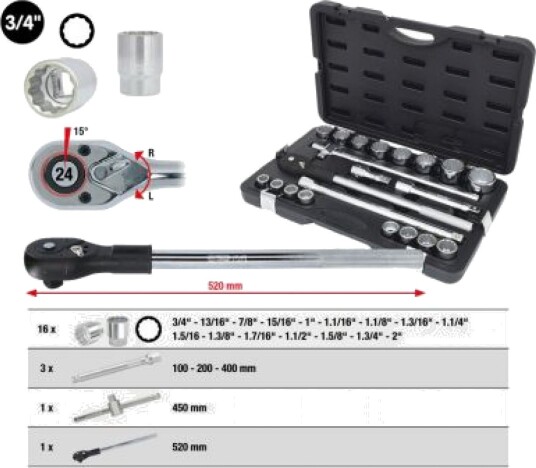 Ks Tools 3/4" Stikkontakt i Kromvanadiumstål Ks Tools 3/4" Stikkontakt i Kromvanadiumstål