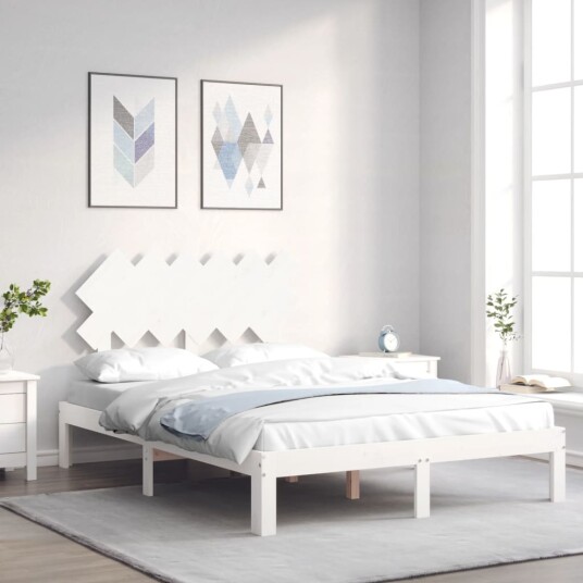 vidaXL Sengeramme med hodegavl hvit 4FT6 double heltre