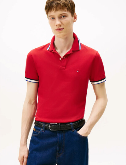 Tommy Hilfiger Cuff Interest Slim Fit Polo - Red - XXL Tommy Hilfiger Cuff Interest Slim Fit Polo - Red - XXL