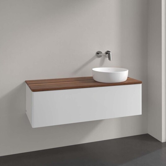 Villeroy & Boch Antao Servantskap med 1 skuff 120x50x36 cm u/lys Hvit Blank/Valnøtt Villeroy & Boch Antao Servantskap med 1 skuff 120x50x36 cm u/lys Hvit Blank/Valnøtt