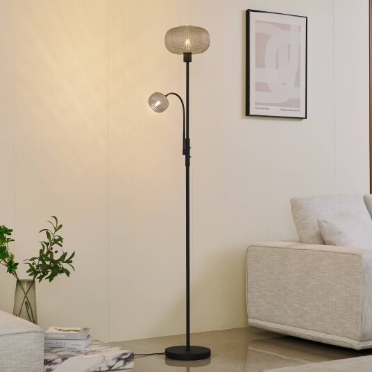 Lindby gulvlampe Aliette svart/grå glass leselampe