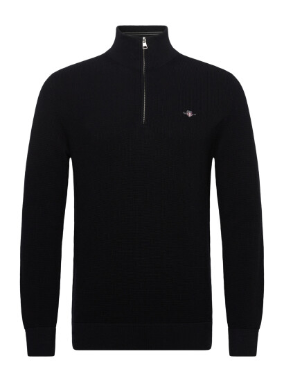 GANT Micro Textured Cotton Half Zip Black S