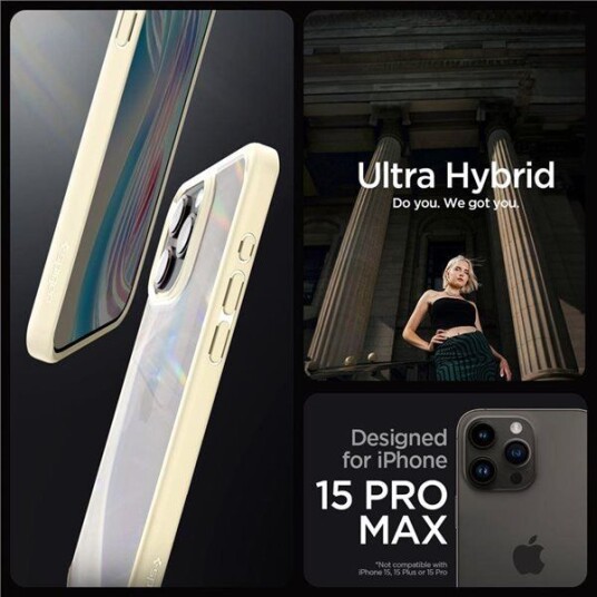 Spigen Crystal Hybrid Mobildeksel til iPhone 15 Pro Max - Mute Beige