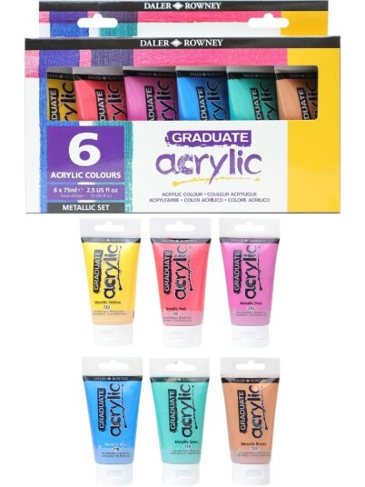 Daler Rowney Graduate akrylmaling i tube 6 metalliske farger Daler Rowney Graduate akrylmaling i tube 6 metalliske farger