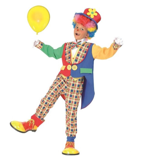 Flower Clown Costume (Jacket With Fake Shirt, Bow Tie, Trousers And Hat)  - 8-10 Years