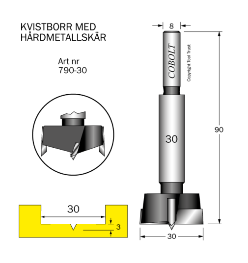 Cobolt 790-30 Kvistbor D=30 TL=90 S=8 Maskintilbehør & forbruk