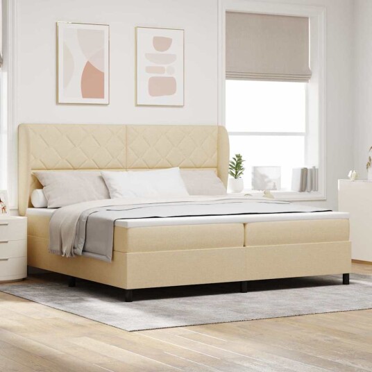 Box Fjærmadrass med Madrass Krem 200x200 cm Stoff