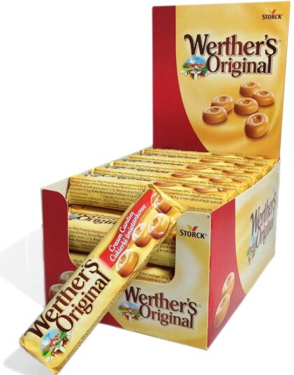 24 stk Werthers Original Karamell Sukkertøy i Ruller Hel Eske 1,2 kg 24 stk Werthers Original Karamell Sukkertøy i Ruller Hel Eske 1,2 kg