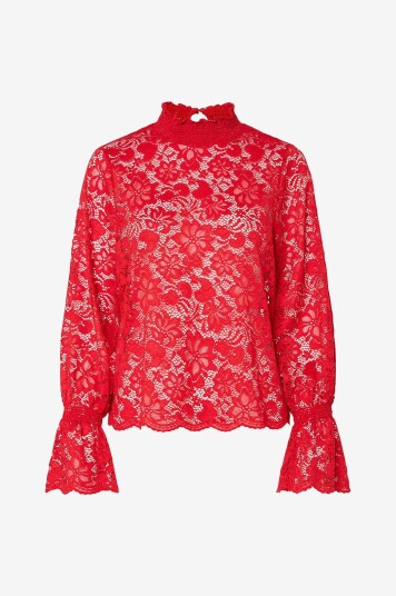 pieces Blondetopp pcMaita LS Lace Top Wvn Rød