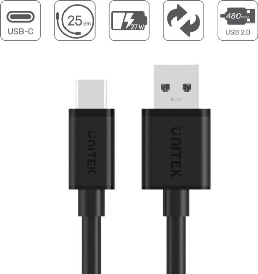 Unitek Usb-Kabel Usb-A Usb-C 25Cm Y-C480bk
