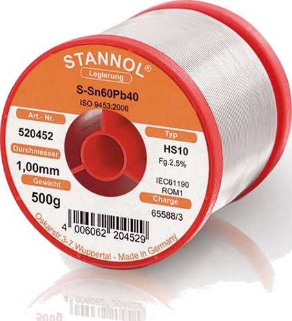 Loddemetall Sn60/Pb40 1,00 Mm 500 G Med Fluss Stannol (Kun For Profesjonell Bruk)