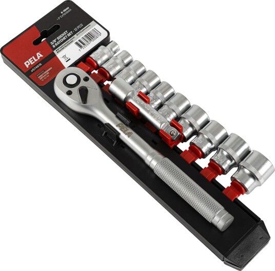 PELA Skrallesett 574618 Pipe- Og 12 Deler, 8-19 mm, 3/8"