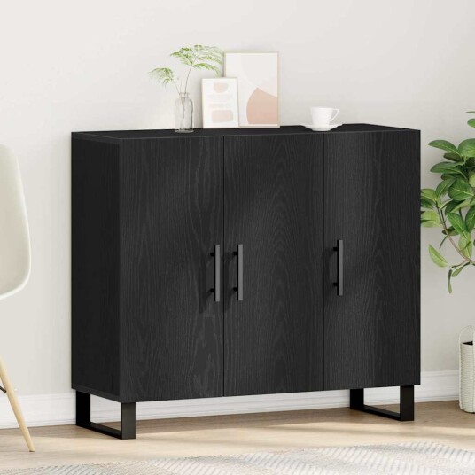 Sideboard med 3 Dører Svart Eik 90x34x80 cm Konstruert Tre Sideboard med 3 Dører Svart Eik 90x34x80 cm Konstruert Tre