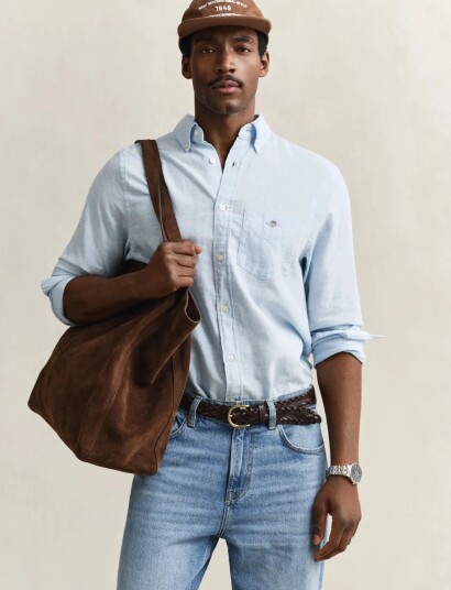 GANT Reg Cotton Linen Shirt   Blue   XL