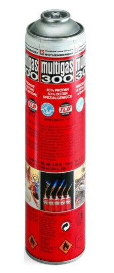 Rothenberger MULTIGAS 300 Propan/Butan Gassboks 600 ml med 7/16" EU-gjenget Tilkobling