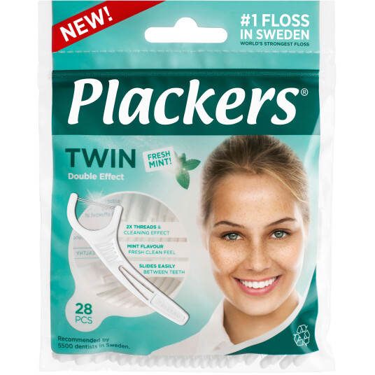 Plackers Twin Flosser Tanntrådoppheng Dobbeltråd 28 stk. Plackers Twin Flosser Tanntrådoppheng Dobbeltråd 28 stk.