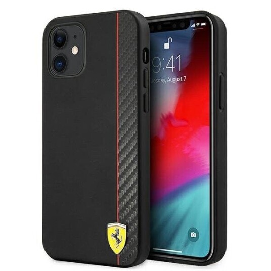 Ferrari On Track Carbon Stripe Mobildeksel for iPhone 12 Mini - Svart