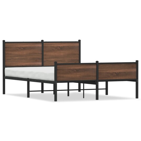  Sengeramme i metall med hode- og fotgavl brun eik 137x190 cm 8721102955440