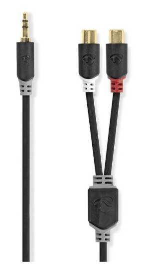 Nedis Stereo lydkabel | 3.5 mm Han | 2x RCA Hun | Gull belagt | 0.20 m | Rund | Antrasitt | Boks