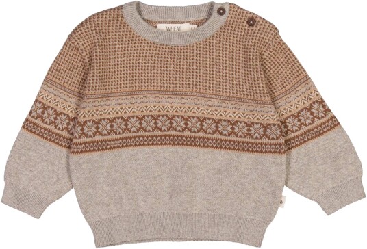 Wheat Jacquard Pullover Elias Warm Grey Melange Baby (80 / 1 år)