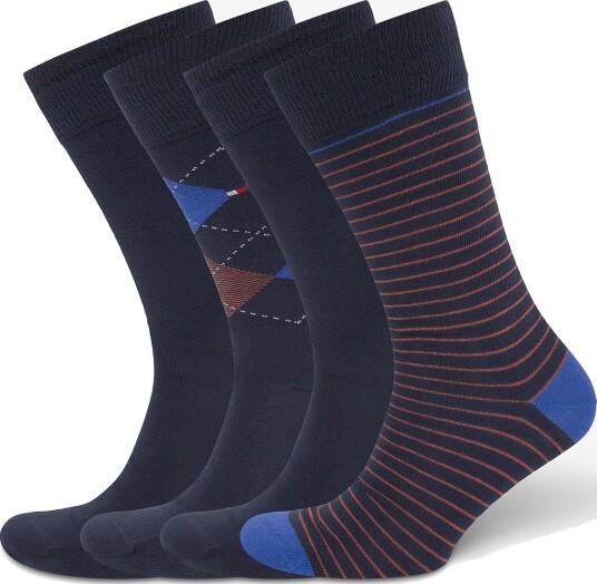 Tommy Hilfiger Th Men Sock 4P Check & Small Stripe Ecom   NAVY/CHESTNUT BROWN   43 46