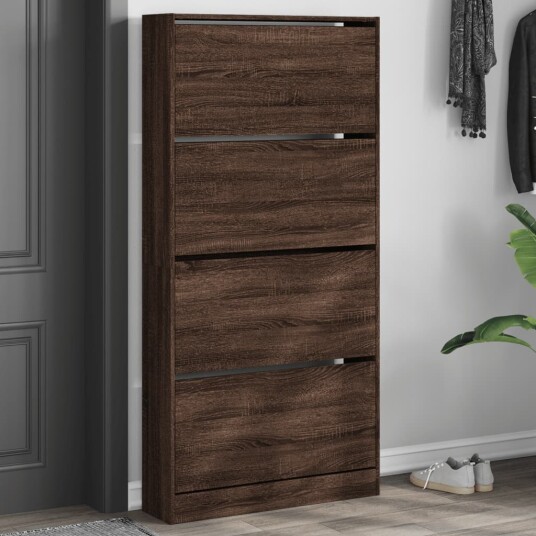 Skoskap med 4 vippeskuffer brun eik 80x21x163,5 cm 8721012385641