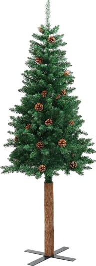 Slim juletre med 150 LED grønn 150 cm PVC og Massivt Furu tre Slim juletre med 150 LED grønn 150 cm PVC og Massivt Furu tre