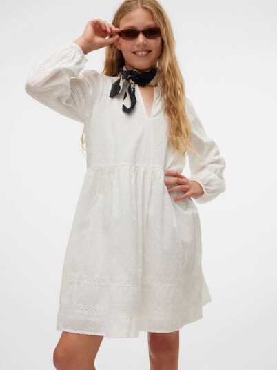 Vero Moda Girl Vmtrine Ls Lace Short Dress Wvn Ga Girl   White   146