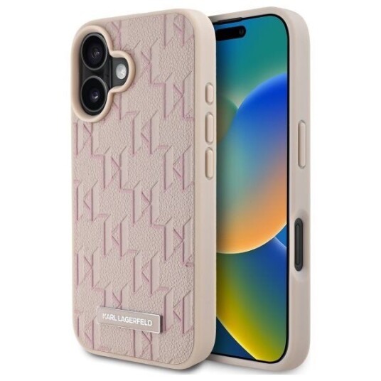 Karl Lagerfeld iPhone 16 Hardcase Hot Stamp MagSafe Rosa Mobildeksel