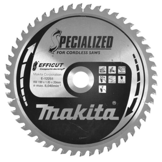 Makita E-12251 190 mm Sagblad 50T for Plast og Tre