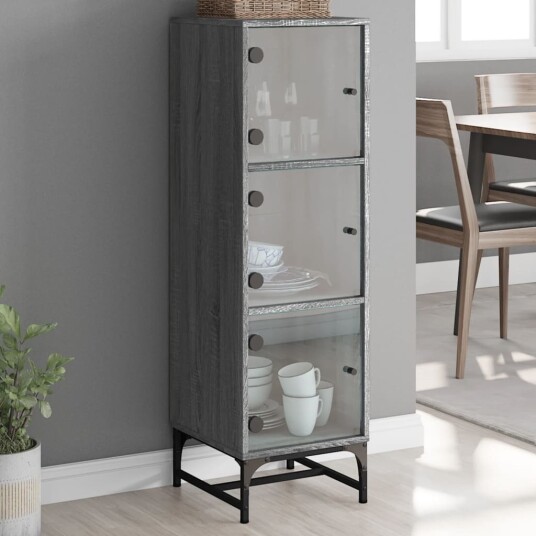 vidaXL Highboard med glassdører grå sonoma 35x37x120 cm vidaXL Highboard med glassdører grå sonoma 35x37x120 cm
