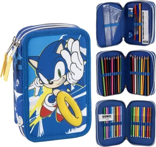 Sonic the Hedgehog Pennal med 3 rom ??? Inkl. innhold ??? Bl??
