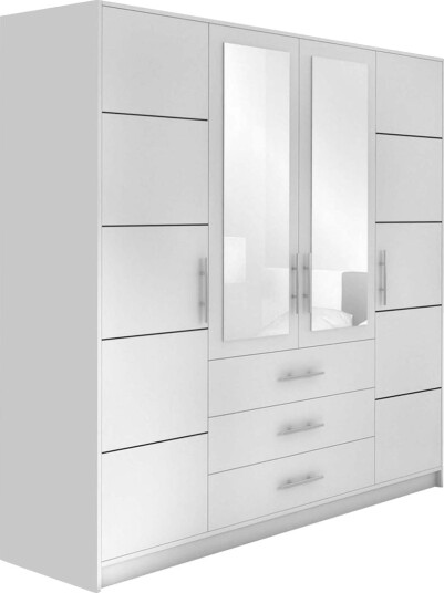Escaldes Stor Garderobe med Speil 196 cm bred 200 cm høy - Hvit