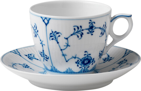 Royal Copenhagen Musselmalt Riflet kaffekopp med skål 16 cl