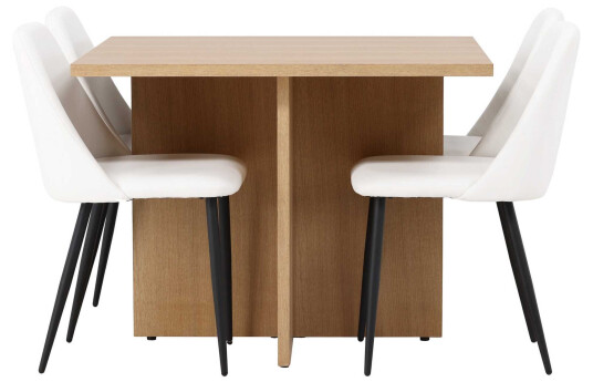 Venture Design Leo & Night spisegruppe Hvit/natur 4 stoler & bord 100 x 100 cm
