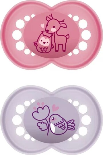 Mam Smokk Original 16+ mnd Planet Love Silikon 2 stk. Rosa & Lilla